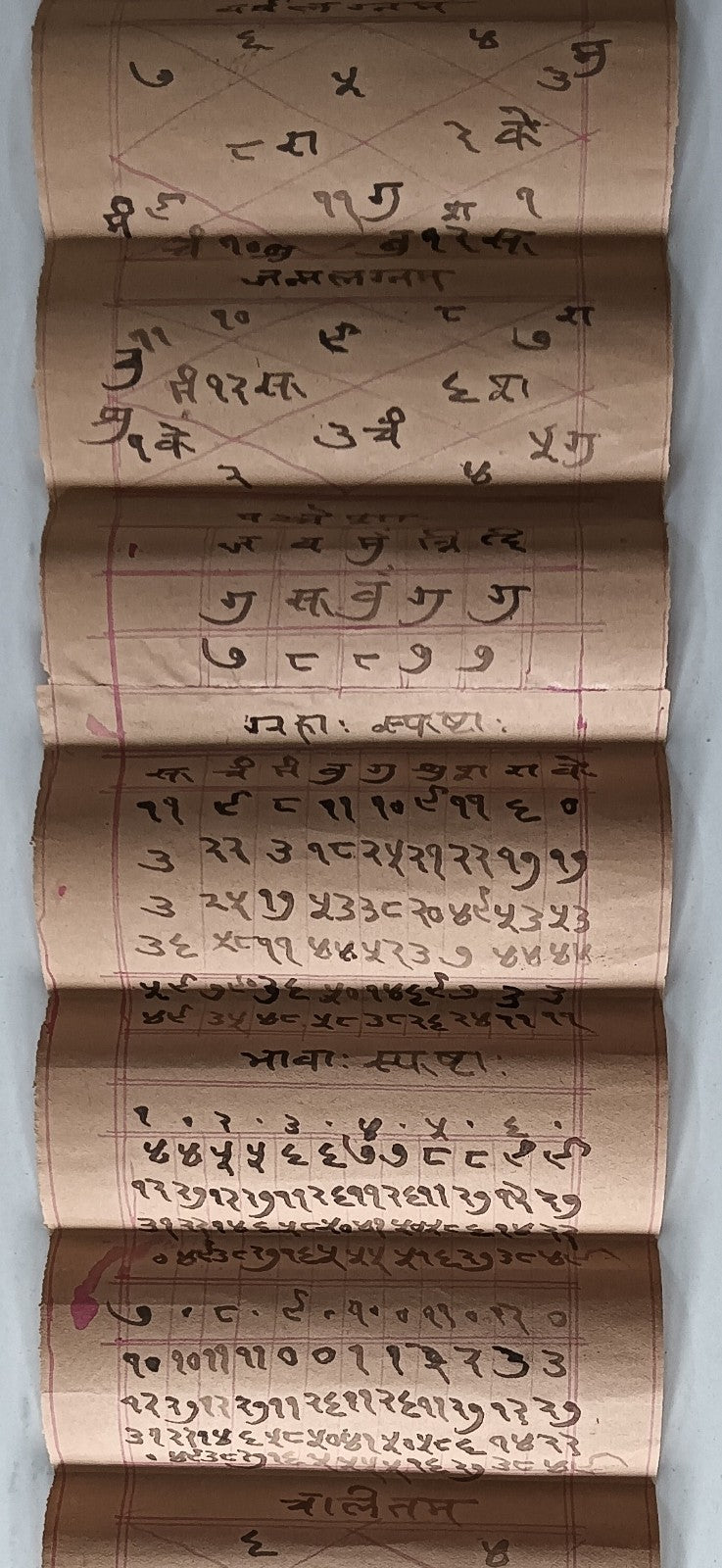 India vintage hand drawn handwritten Hindu horoscope scroll 6 x 114 inches