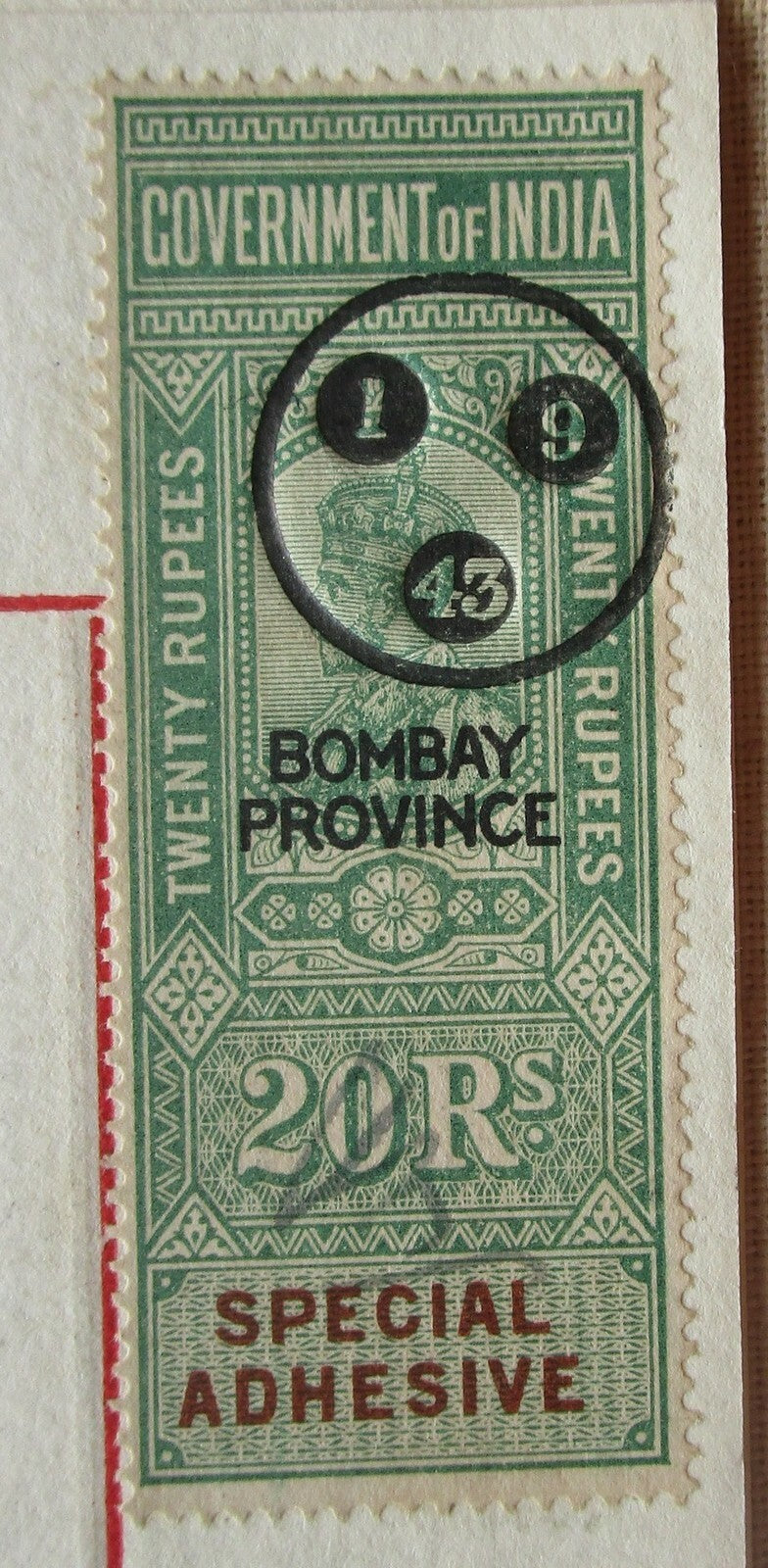 India 1943 Deed of Appointment document with Special Adhesive KGV 20R