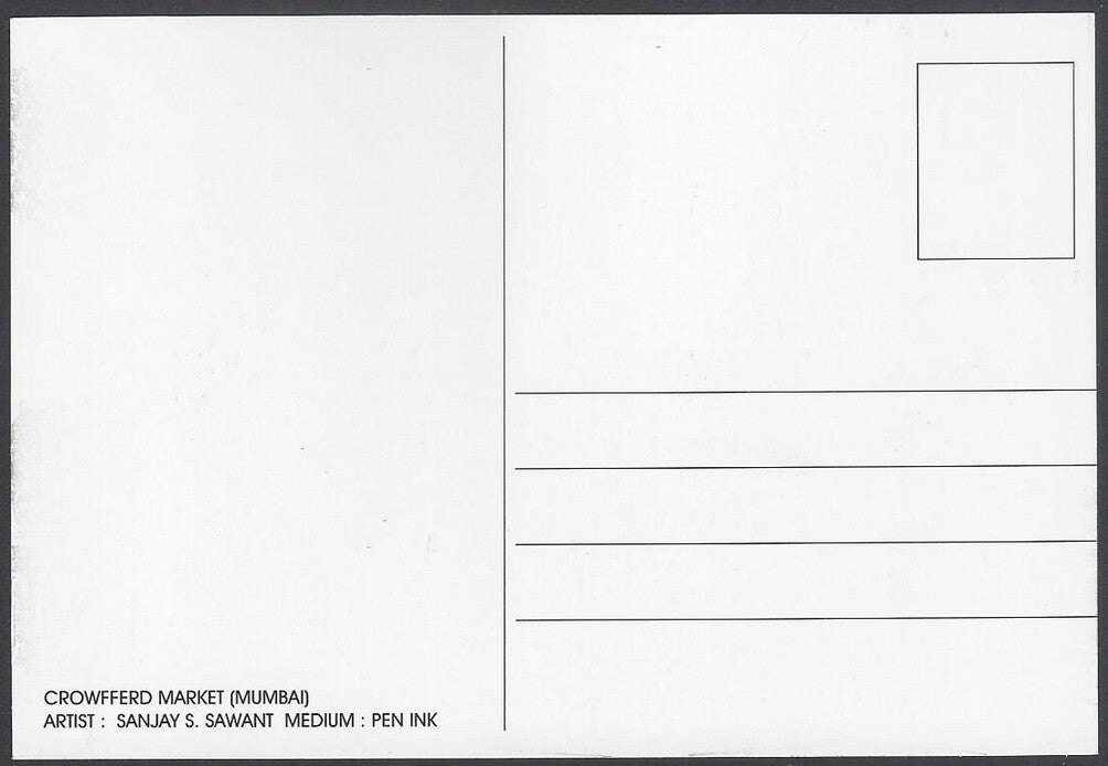 AOP India BOMBAY sketch postcard CROWFFERD MARKET