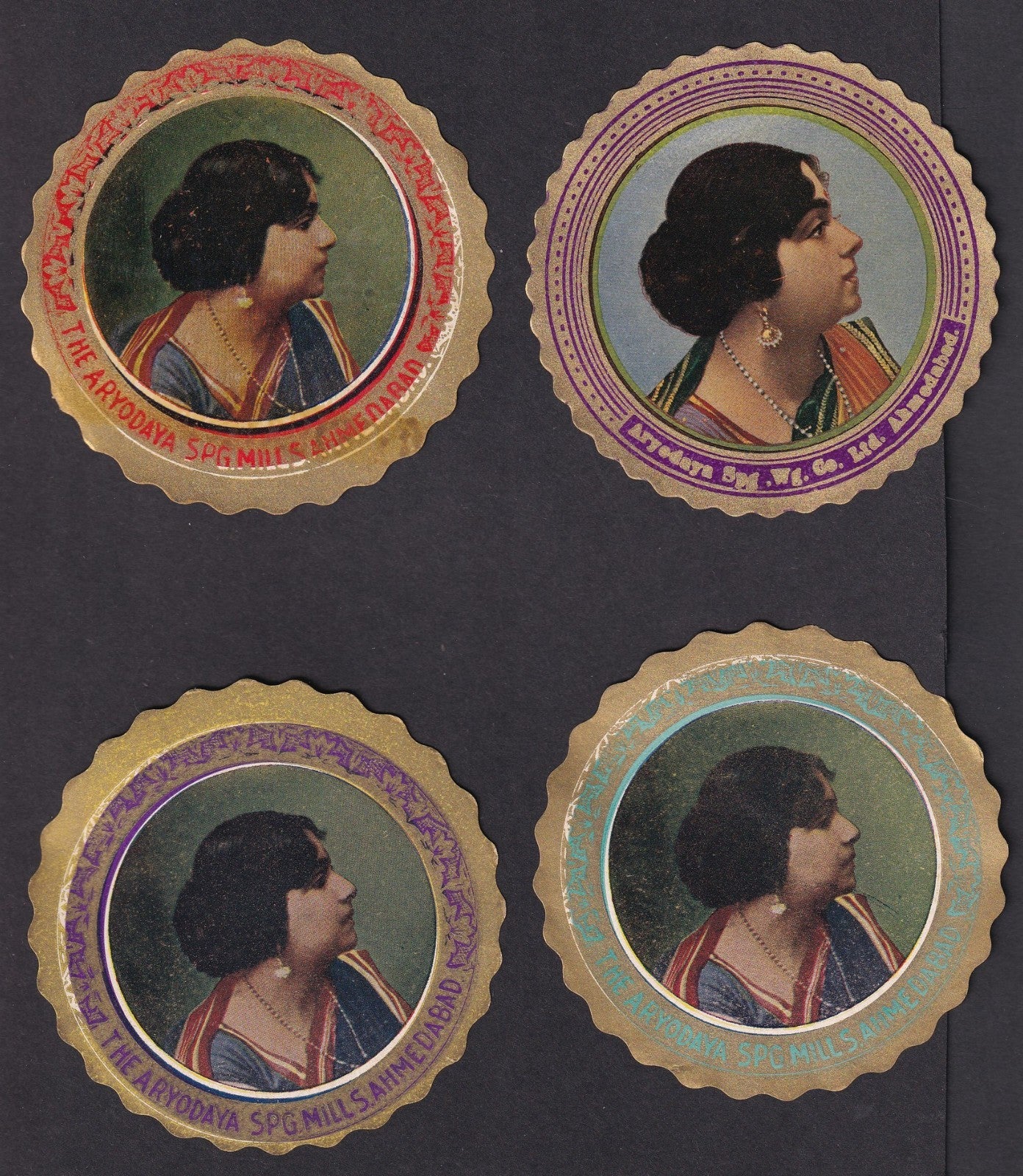 India 1940s patriotic textile labels depicting Women Freedom Fighters (19 diff)
