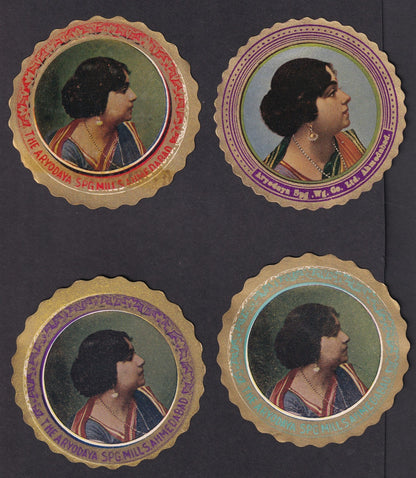 India 1940s patriotic textile labels depicting Women Freedom Fighters (19 diff)