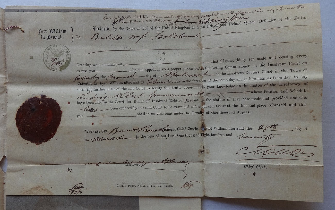 India QV High Court 1869 4a & 4R lilacs & on 1870 document