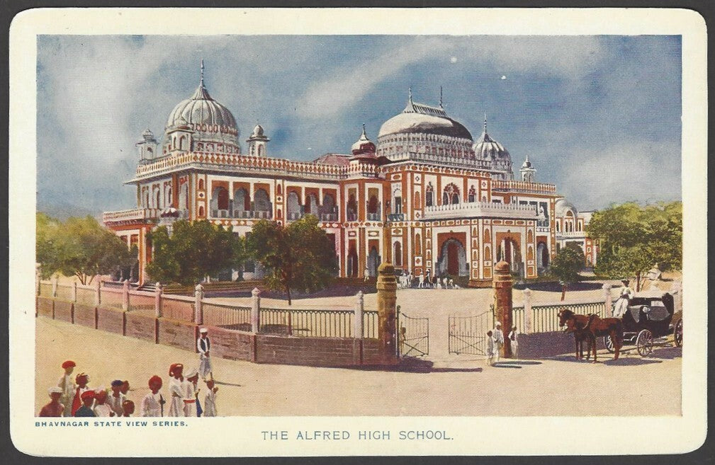 India Bhavnagar State The Alfred High School GANDHI’S SCHOOL View Card wi crest