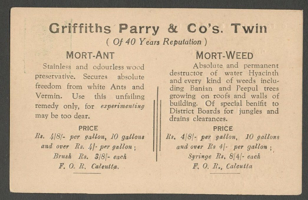 AOPIMT India KGV unused 1/2a postal card with illustrated MORTANT advertisement 