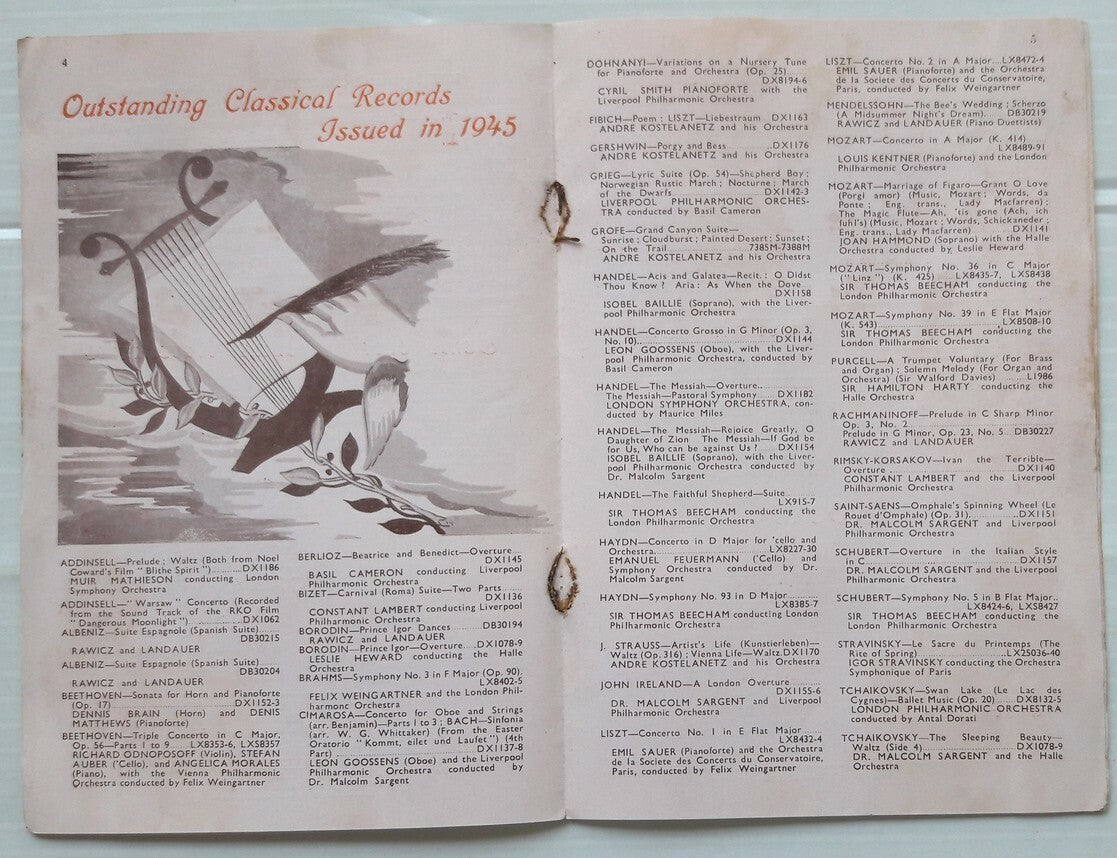 India Columbia Records February 1946 booklet 78rpm new records incl. 1945