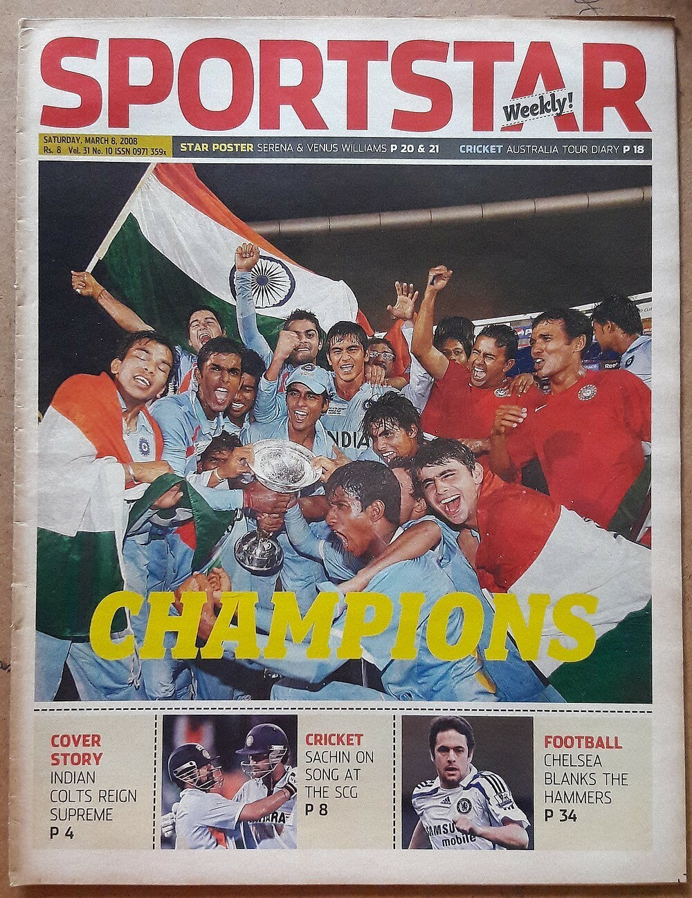 India Sportstar 2007-08 CRICKET cover issues 10” X 13” (5)