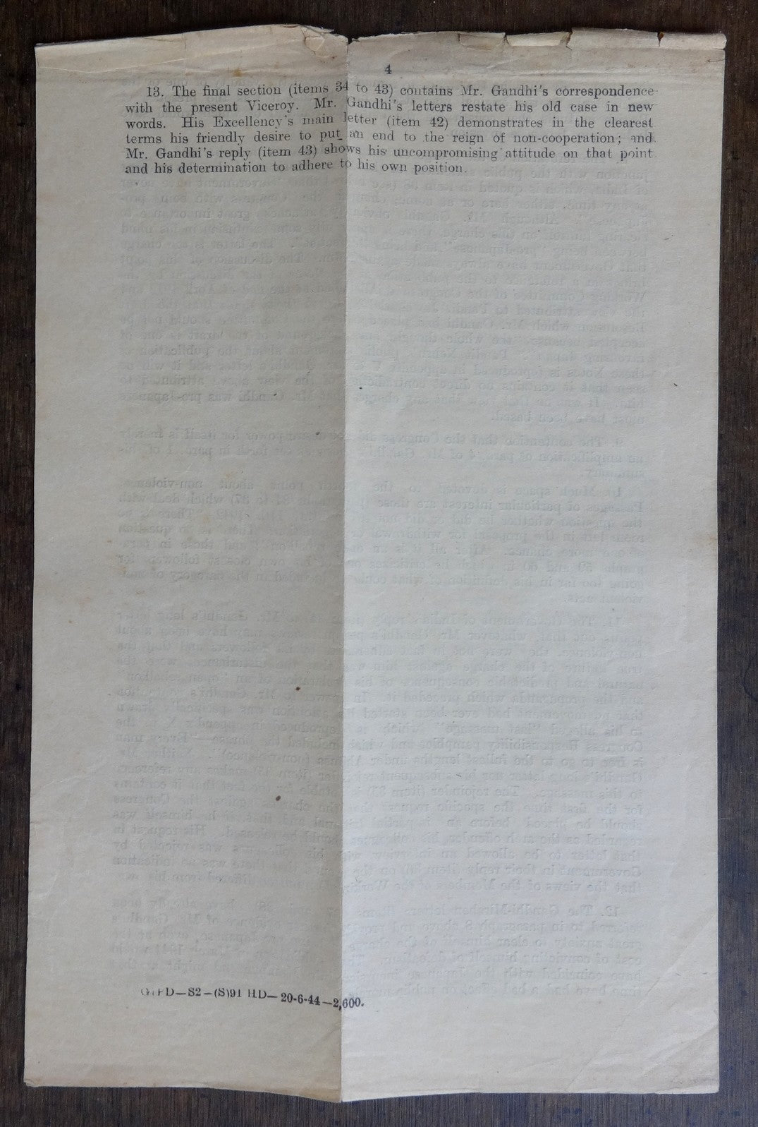 India 1944 GOI publication CORRESPONDENCE WITH MR. GANDHI 1942-4 125pgs