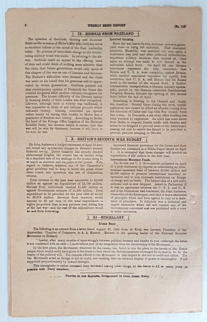 AOP India WW2 War News Weekly 1944 SIGNALS FROM NAZILAND 8pgs