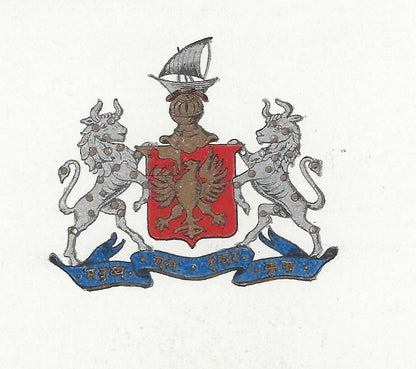 India Bhavnagar Bird’s Eye-View of 1940s Bhavnagar View Card with state crest
