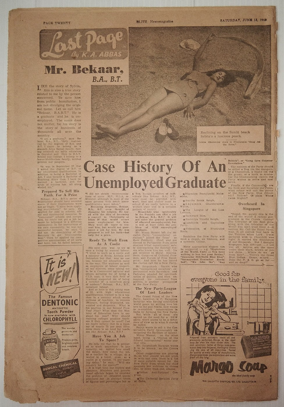 India Blitz Saturday 1958 NEHRU WARNS CRIMINALS