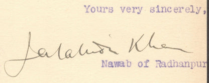 India 1929 crested letter signed NAWAB RADHANPUR STATE Md Jalal ad-Din Khan
