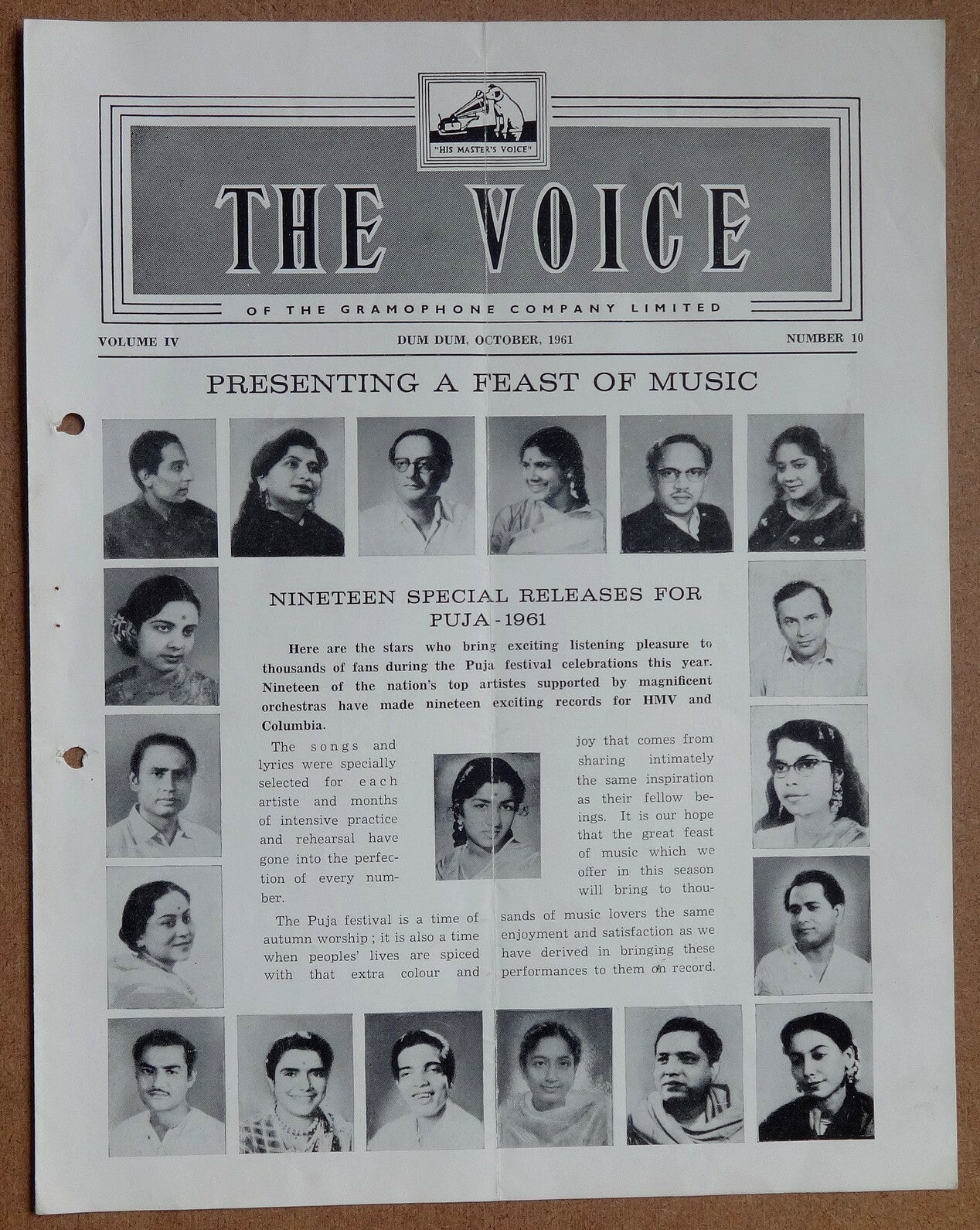 THE VOICE HMV Gramaphone monthly magazine India Oct 1961 Lata Mangeshkar
