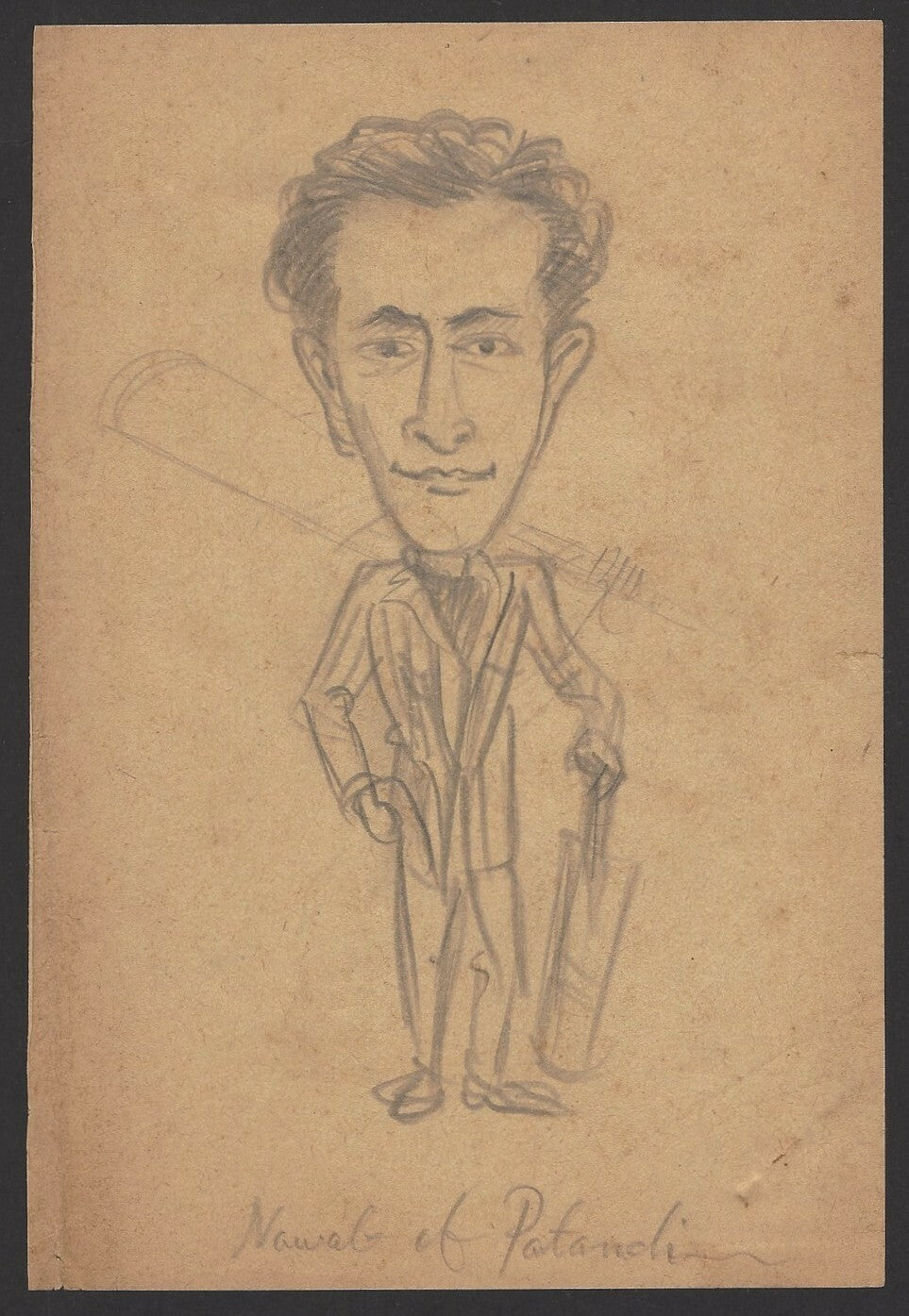 Cricket India 1946 England tour Nawab Pataudi pencil sketch by cartoonist R Booc