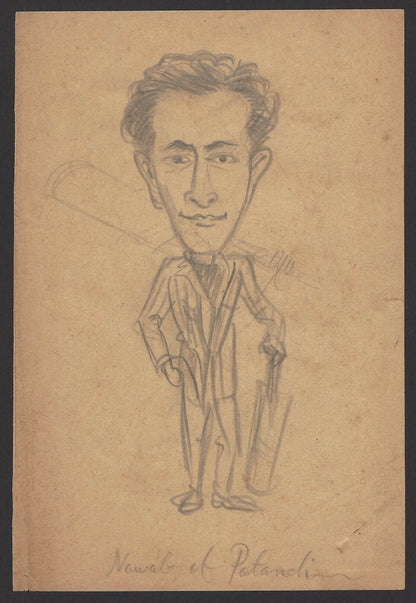 Cricket India 1946 England tour Nawab Pataudi pencil sketch by cartoonist R Booc