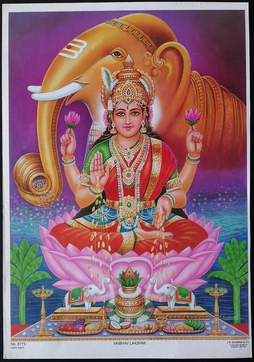 AOP India vintage poster VAIBHAV LAKSHMI by J.B. KHANNA & Co. 9x13 inches