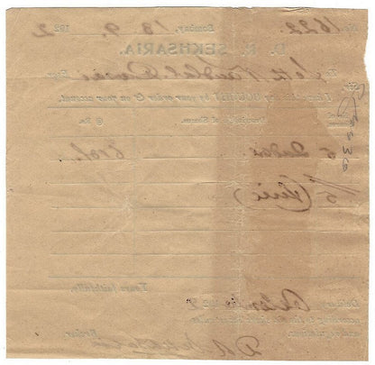 India 1922 Share Purchase receipt – delivery after a month