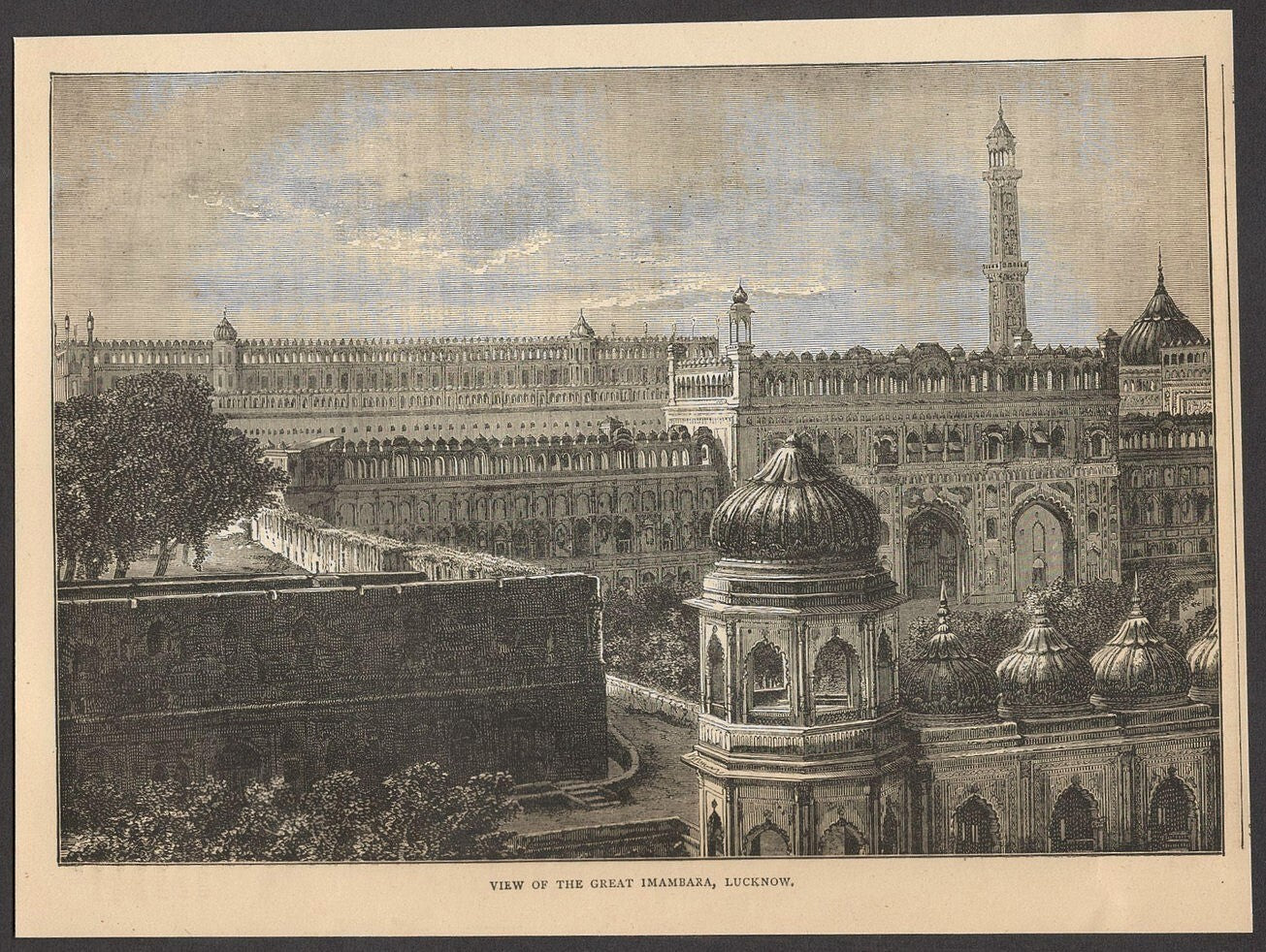 India VIEW OF THE GREAT IMAMBARA, LUCKNOW engraved print - Rousslet 1876 9"x6.5"