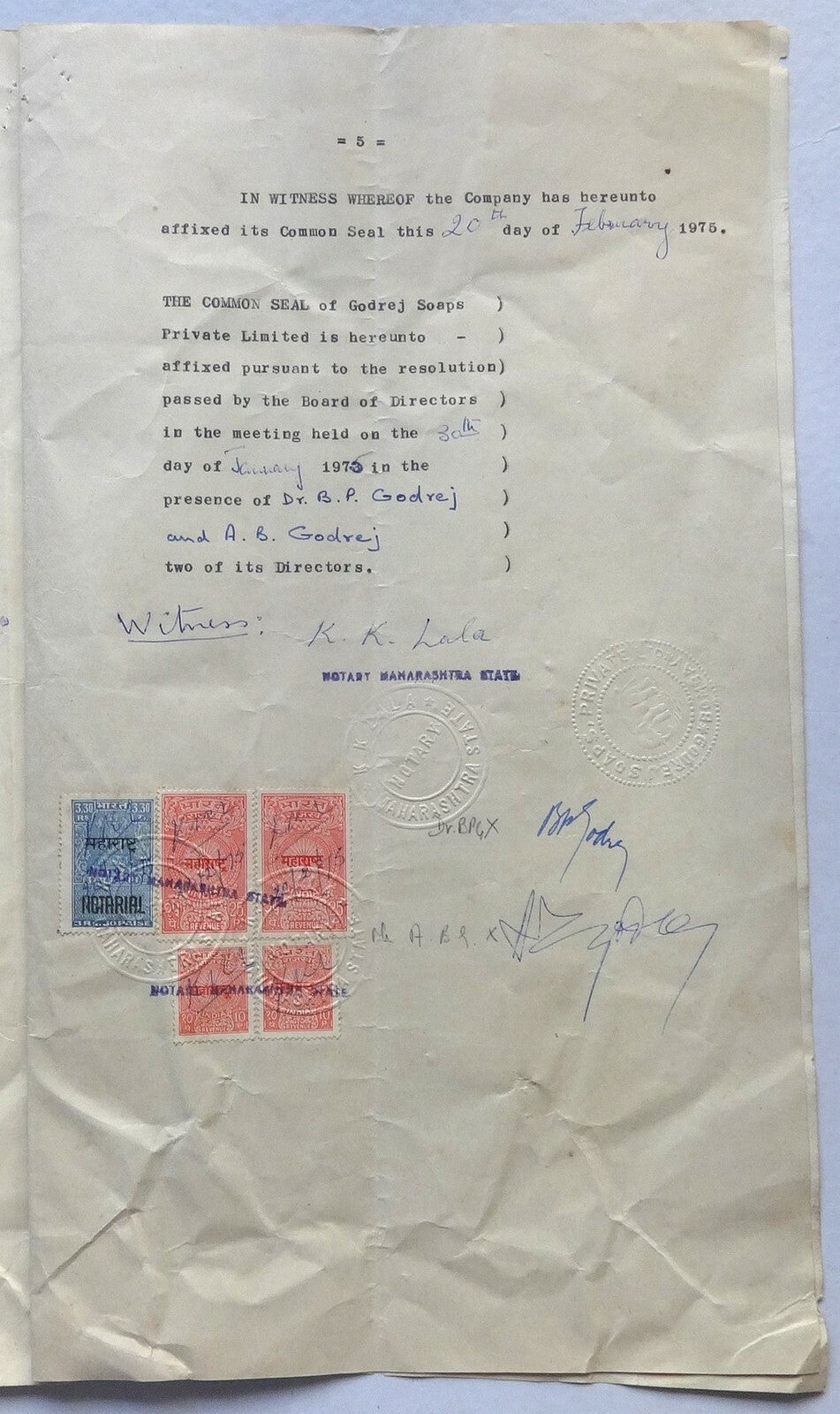 India 1974 doc signed Adi Godrej Chairman Godrej Group & Burjor Pirojsha Godrej