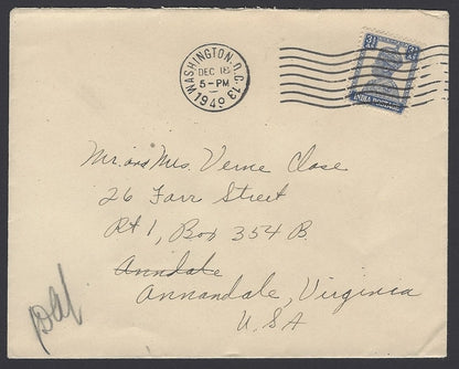 India 1949 diplomatic bag cover canc. Washington DC
