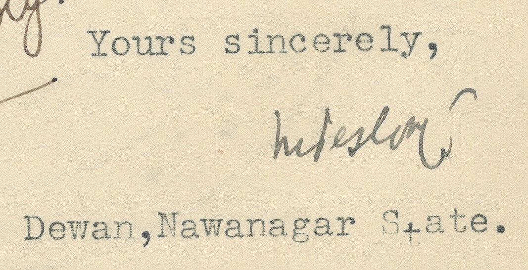 India 1946 crested letter DEWAN OFFIC JAMNAGAR signed
