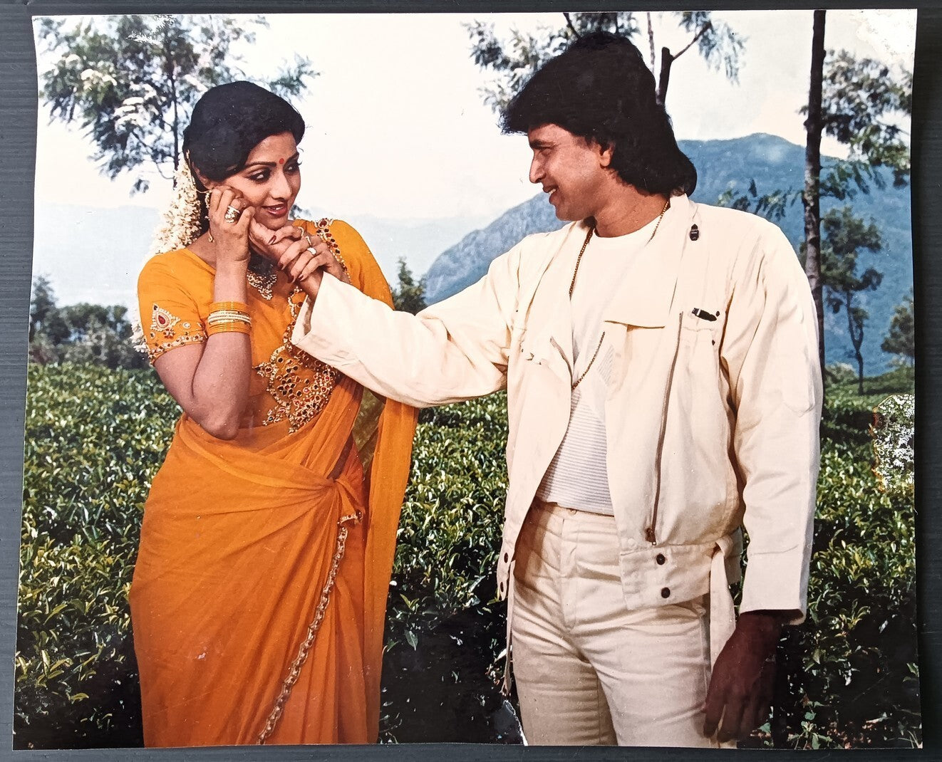 India Bollywood vintage large romance colour press photo MITHUN SRIDEVI 24x29cm