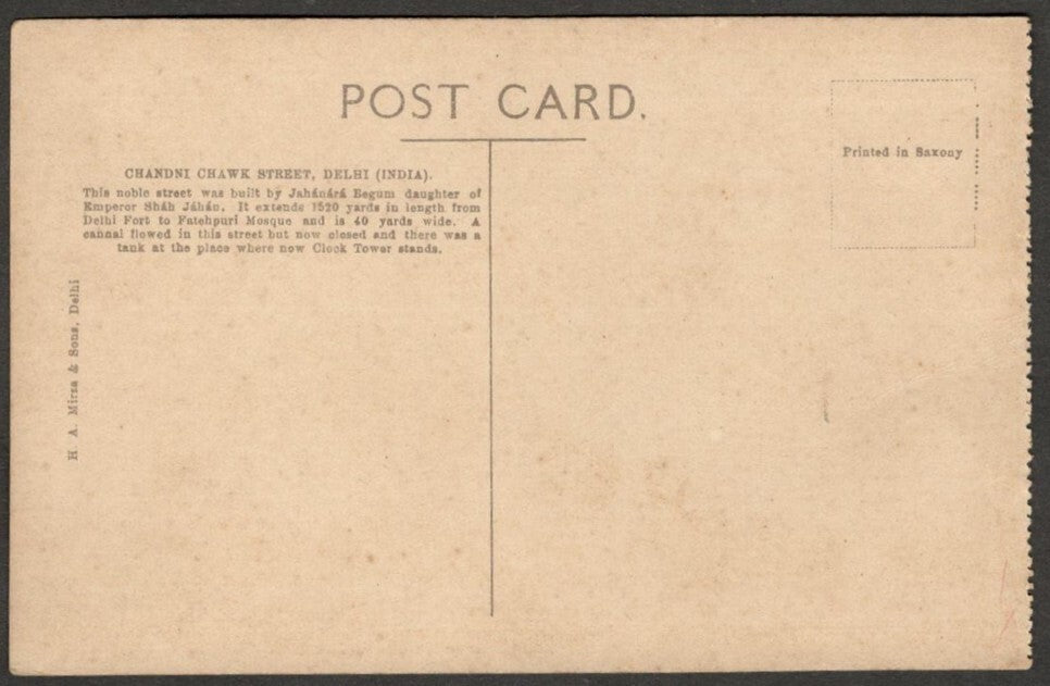 AOP India vintage postcard Chandni Chowk Street, DELHI