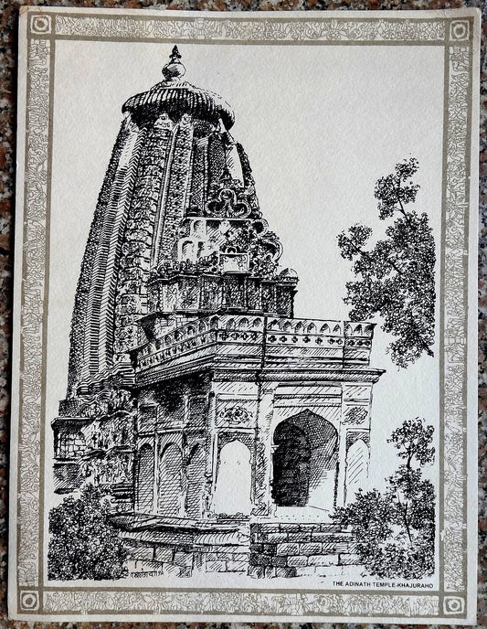 India Khajuraho Temples vintage prints on card 10.5“ x 14“ (4) zaz