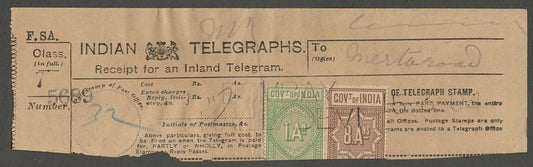AOP India Telegraph stamps on 1904 BY- KALBADEVI Telegraph receipt