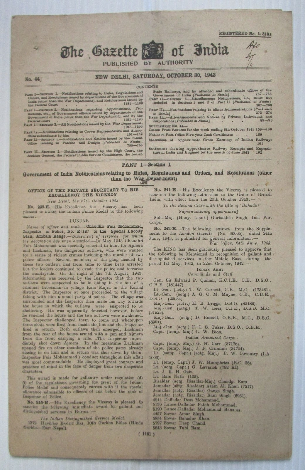 The Gazette of India 1943 issues (10)