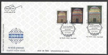 AOP India 2017 Happy New Year set of 12 FDCs with 3 sizes of stamps on each 