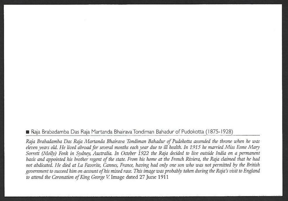 AOP India 2010 Princely States maxi card - Raja Martanda Tondiman of Pudokotta