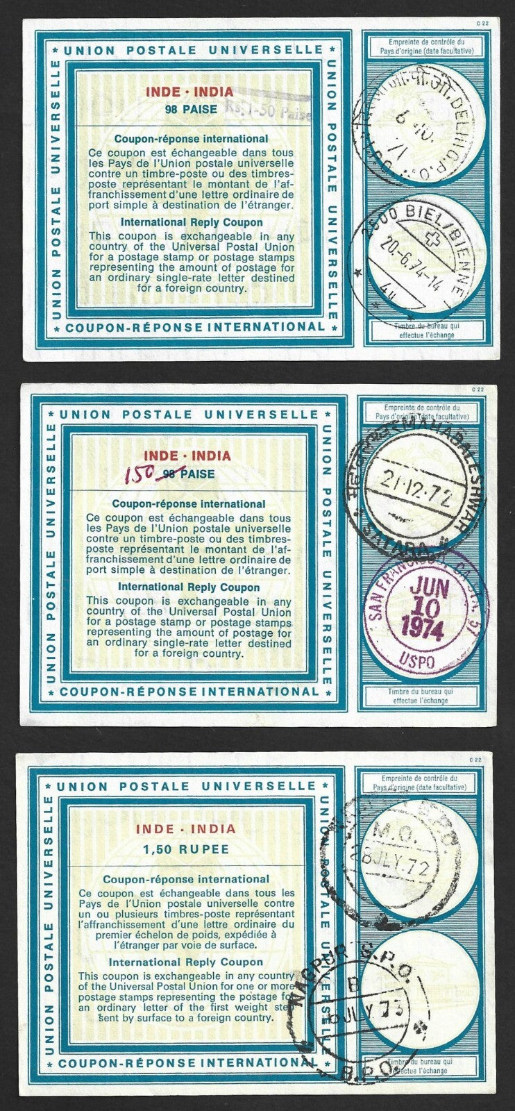 (AOP) India IRC International Reply Coupon collection (12)