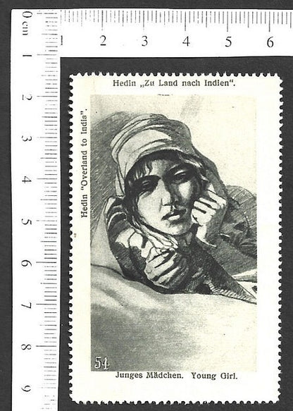 Vintage OVERLAND TO INDIA poster stamp - YOUNG GIRL zaz