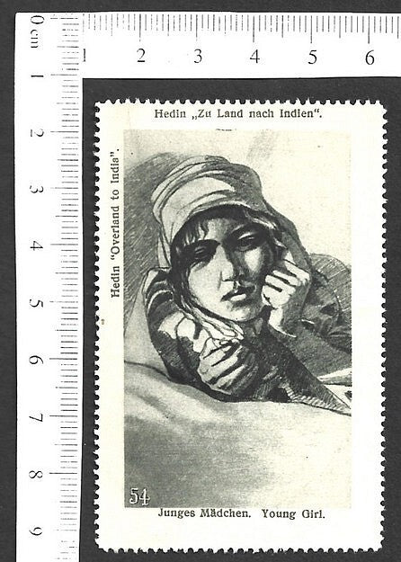 Vintage OVERLAND TO INDIA poster stamp - YOUNG GIRL zaz
