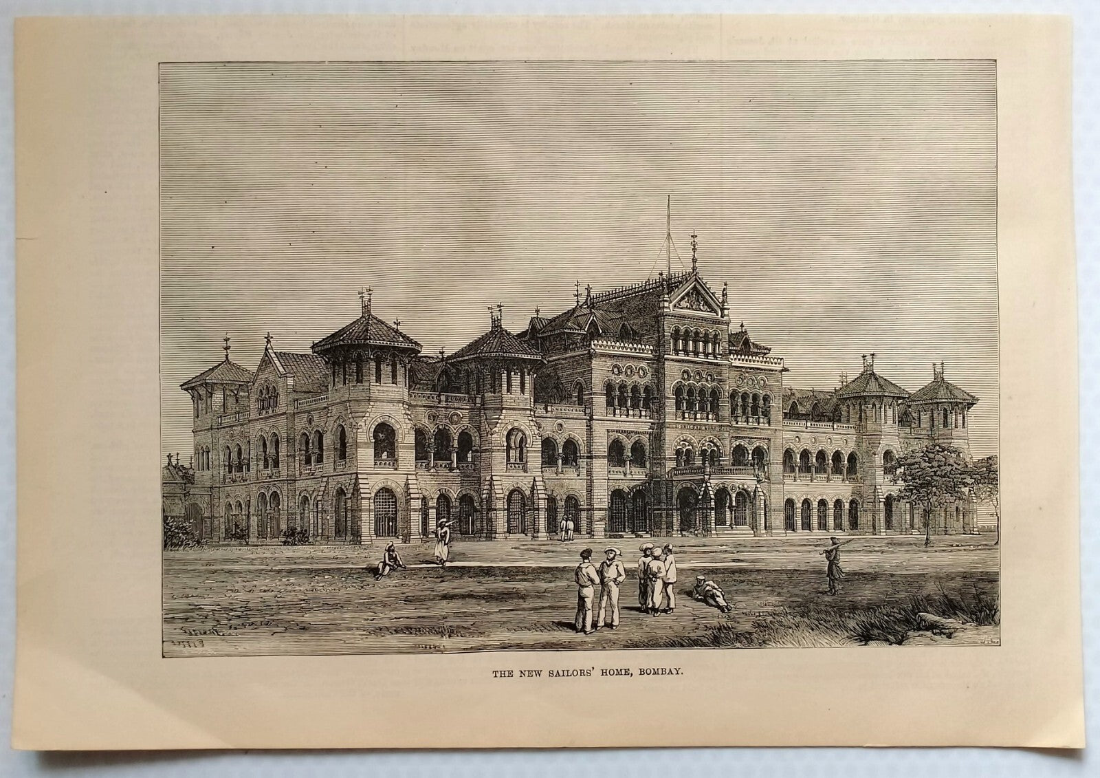 Illustrated London News 1877 print THE NEW SAILOR'S HOME, BOMBAY India