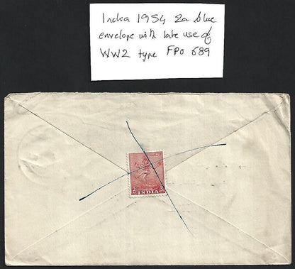 India 2a blue envelope used FPO 689 to Ed Proud Malaya