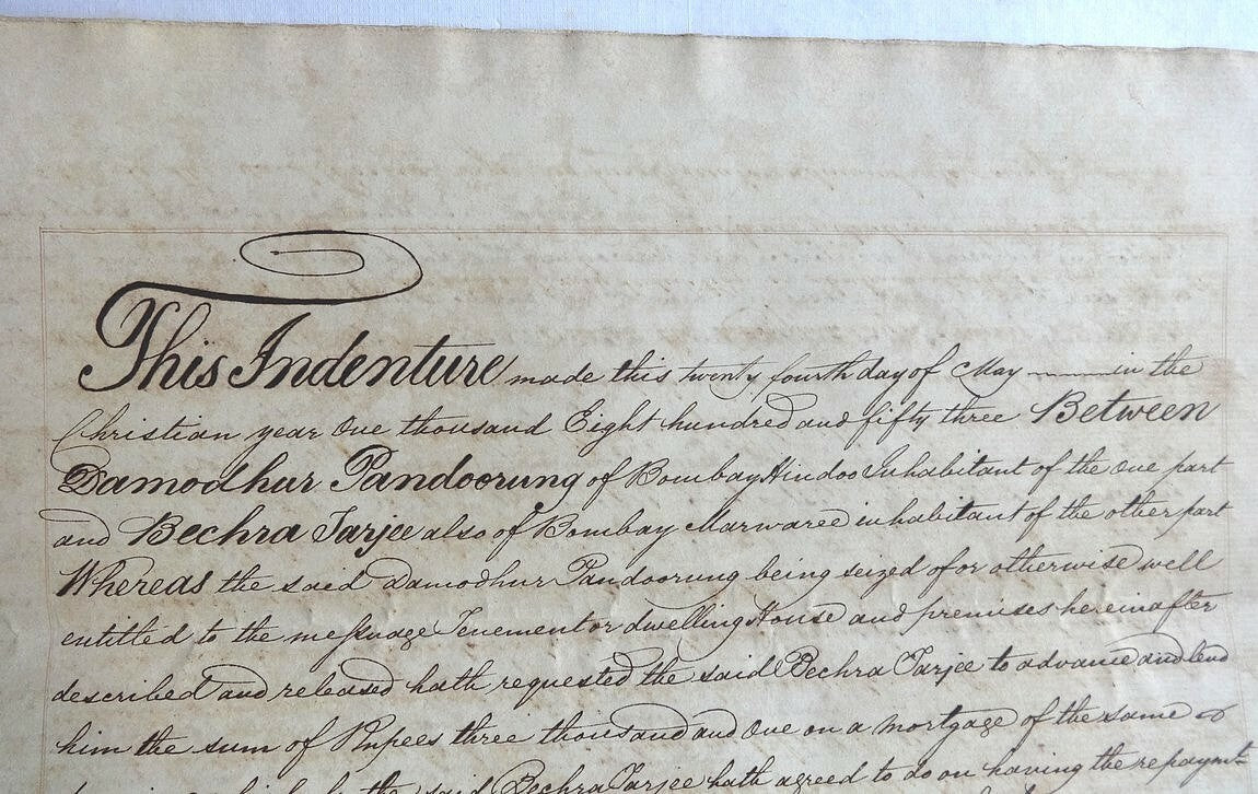 India QV 1868 Special Adhesive 25R on 1911 Indenture
