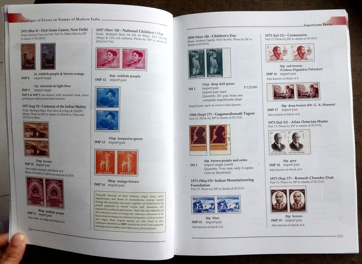 CATALOGUE OF ERRORS ON STAMPS OF MODERN INDIA by MK RAY 143pgs