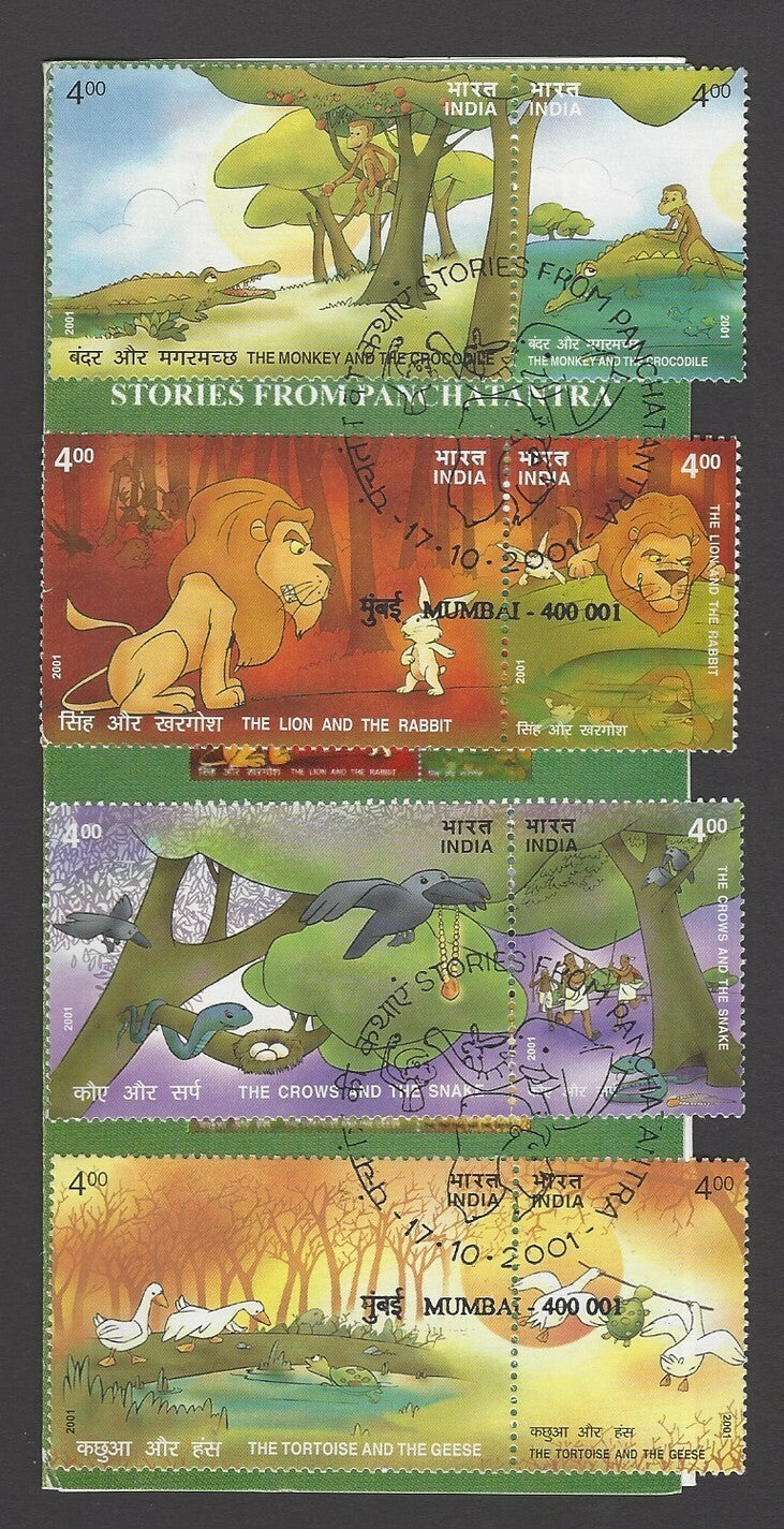 India 2001 Panchtantra 8v used first day on brochure (info folder)