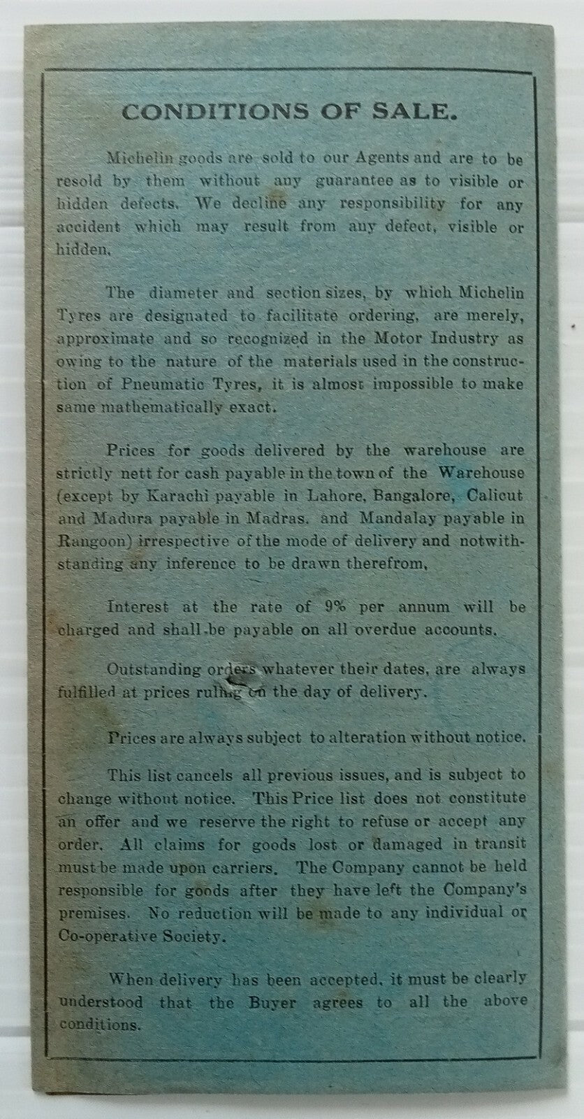 AOP india Feb 1934 MICHELIN India Tyres Price List 