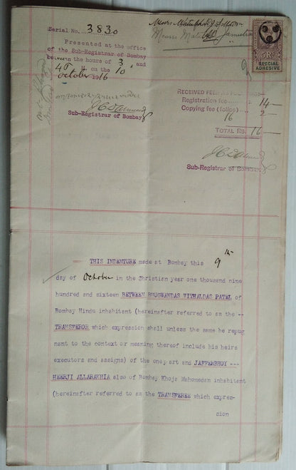 India 1916 Indenture (9 pages)