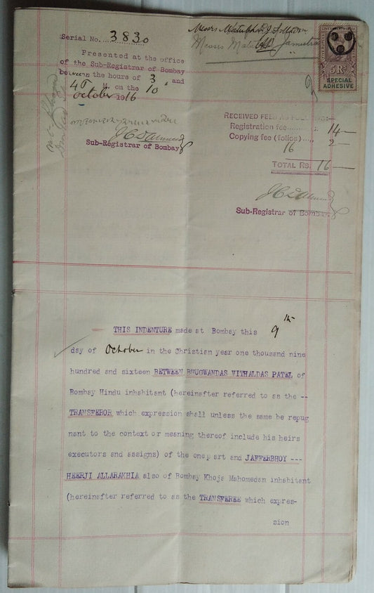 India 1916 Indenture (9 pages)