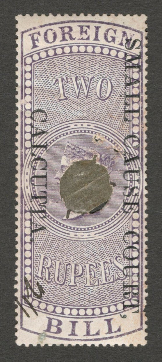 AOP India 1868 SMALL CAUSE COURT CALCUTTA ovpt on Foreign Bill 2R used. Bft 28a