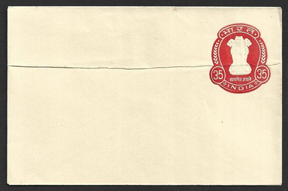 India 35p red envelope with pre printing fold error