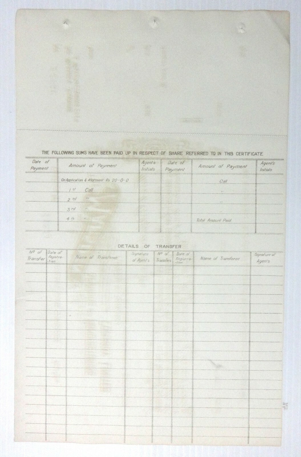 India 1920 Marsden Spinning share certificate UNUSED