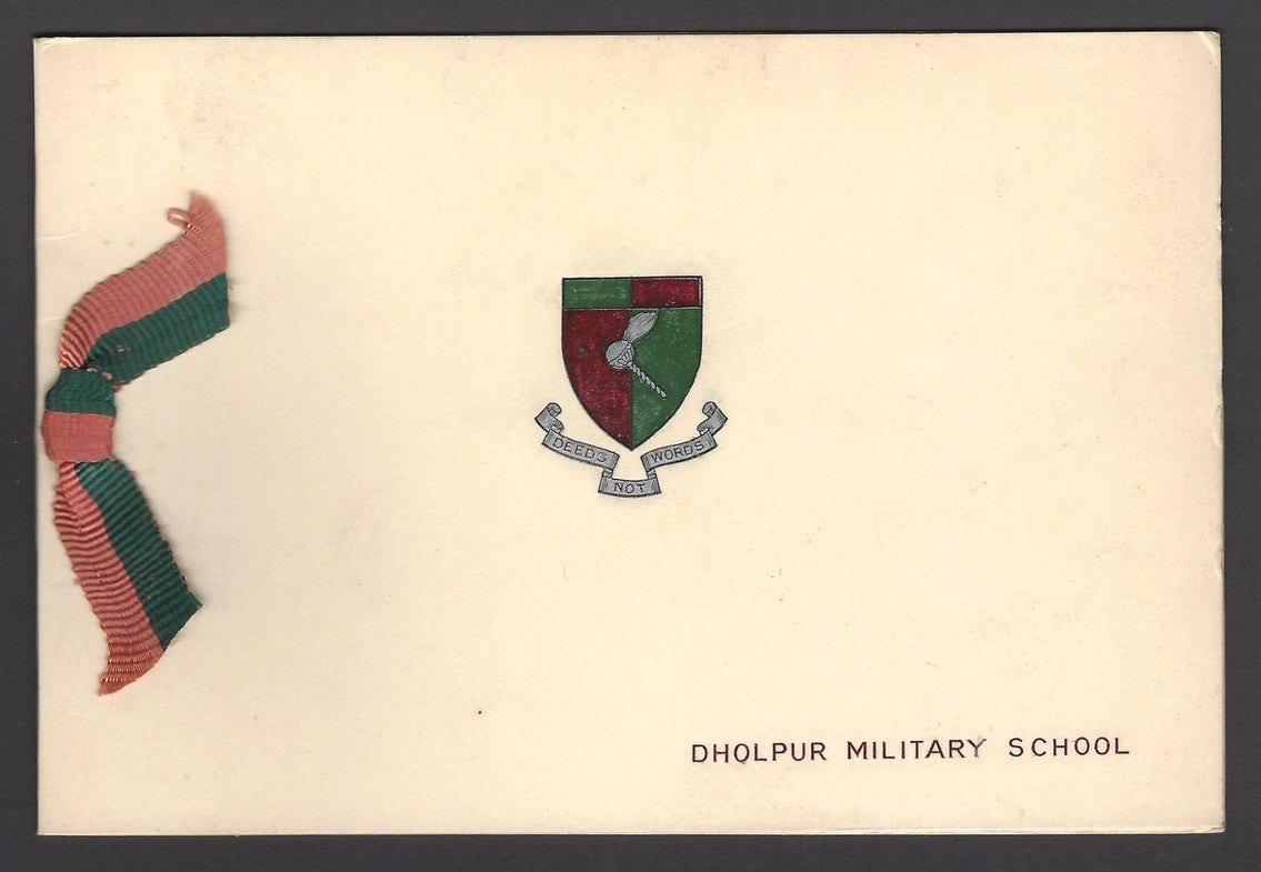 India vintage crested greeting card Dholpur Military School