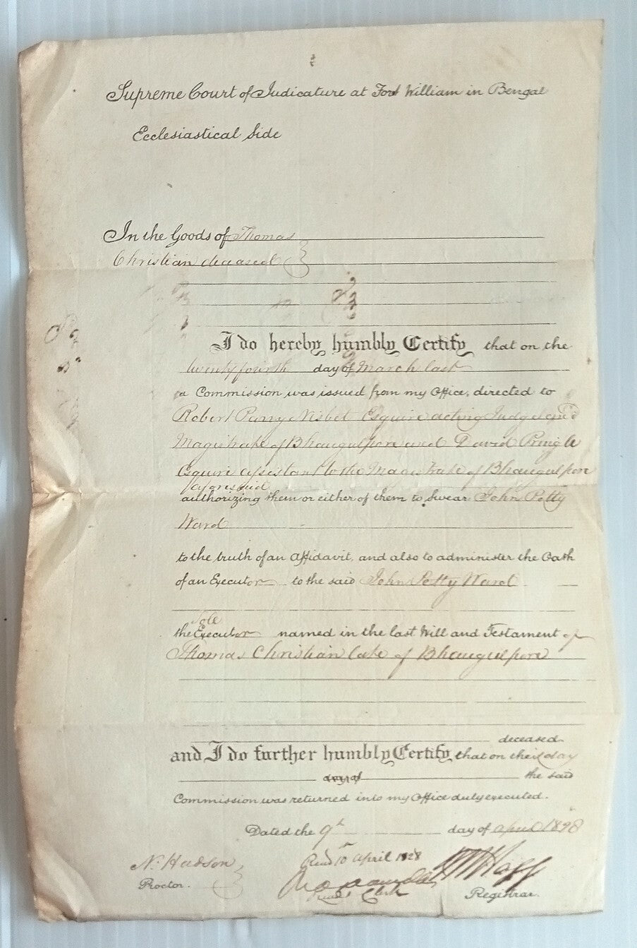 AOP India 1828 Supreme Court, Fort Williams, Calcutta document