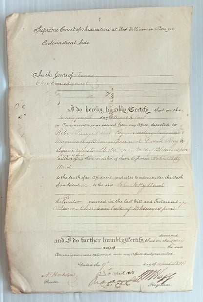 AOP India 1828 Supreme Court, Fort Williams, Calcutta document