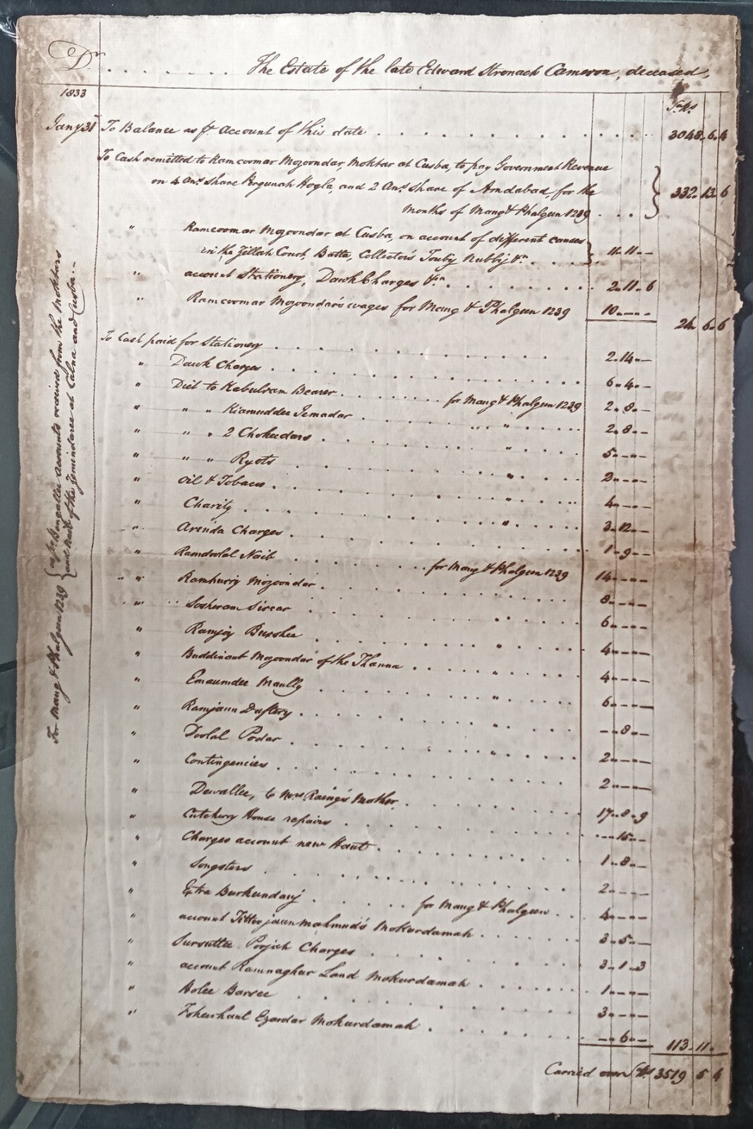 India King William IV 1833 Fort William, Calcutta 8 page document