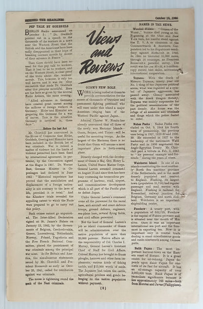 AOP India 1944 WW2 Propaganda rag BEHIND THE HEADLINES PEP TALK BY GEOBBELS 8pgs